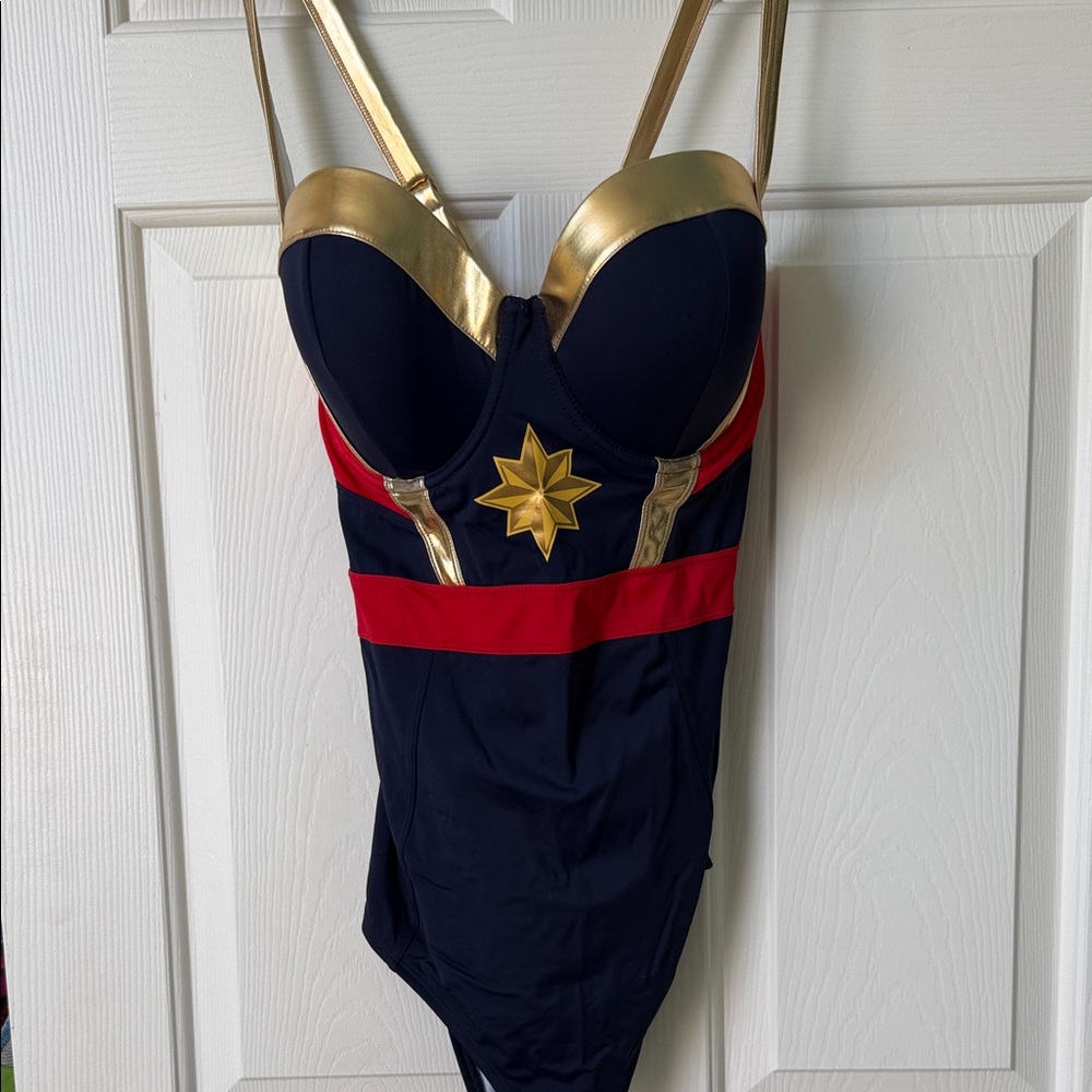 Her Universe Navy Blue Red and Gold One-Piece Swimsuit